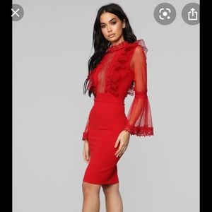 FashionNova Ruffle Sleeve Red Midi Dress NWT